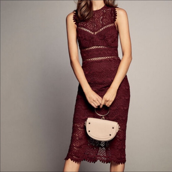 Bardot Dresses & Skirts - Bardot Burgundy Lace Cutout Midi Sheath Dress
